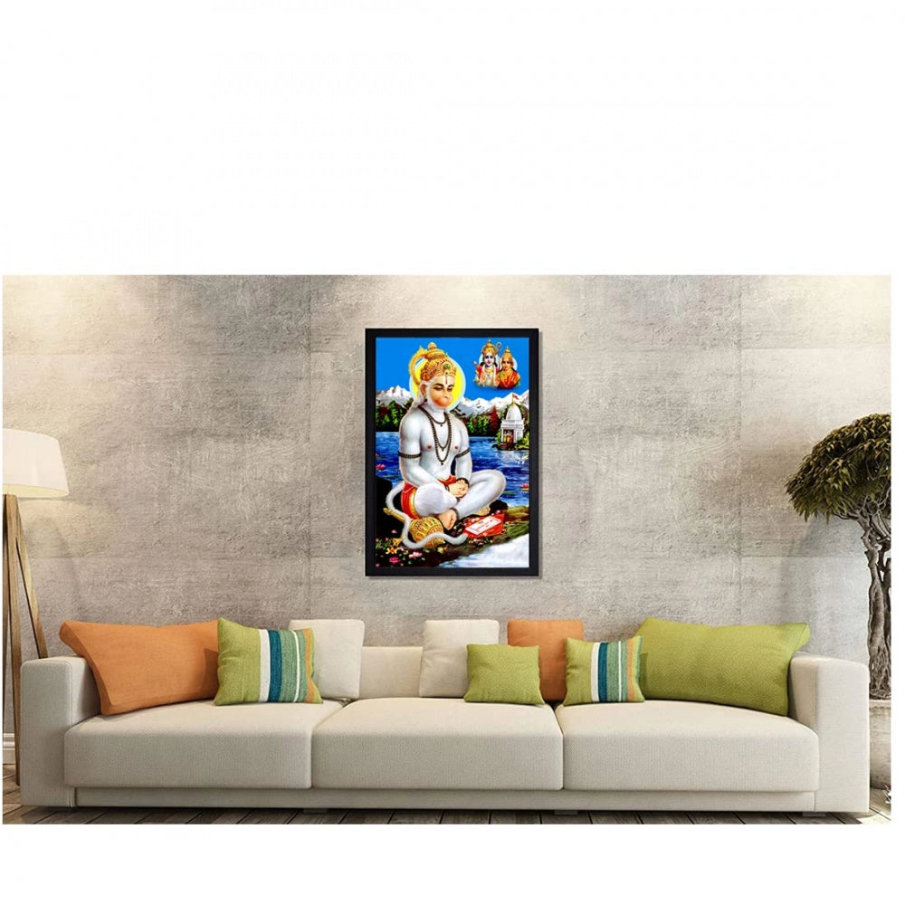 Amfyn Lord Hanuman Ji Painting with Synthetic Photo Frame (Multicolor)