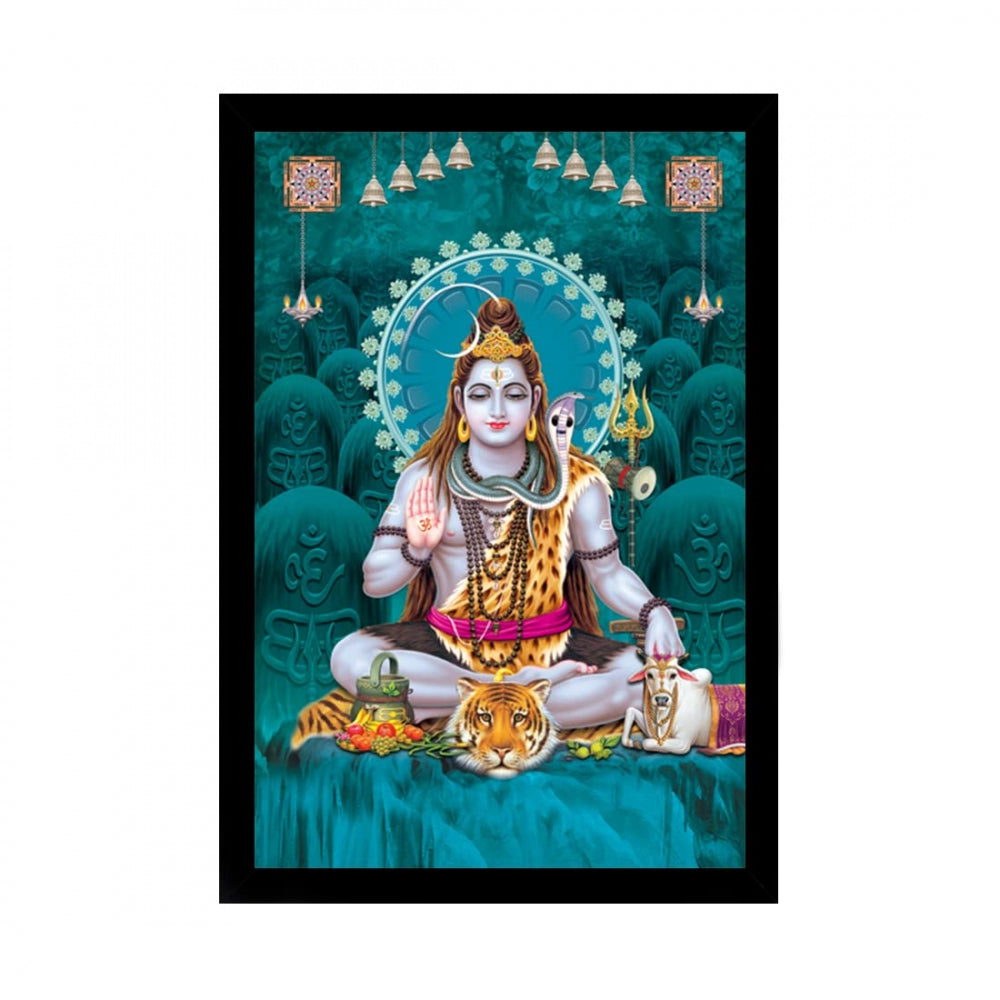 Fashion Lord Shiva Painting with Synthetic Photo Frame (Multicolor)