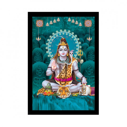 Fashion Lord Shiva Painting with Synthetic Photo Frame (Multicolor)