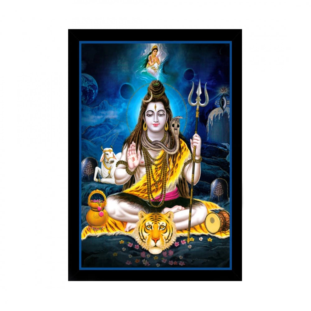 Fashion Lord Shiva Painting with Synthetic Photo Frame (Multicolor)