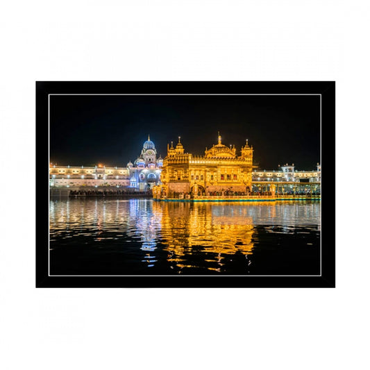 Amfyn Golden Temple Painting with Synthetic Photo Frame (Multicolor)