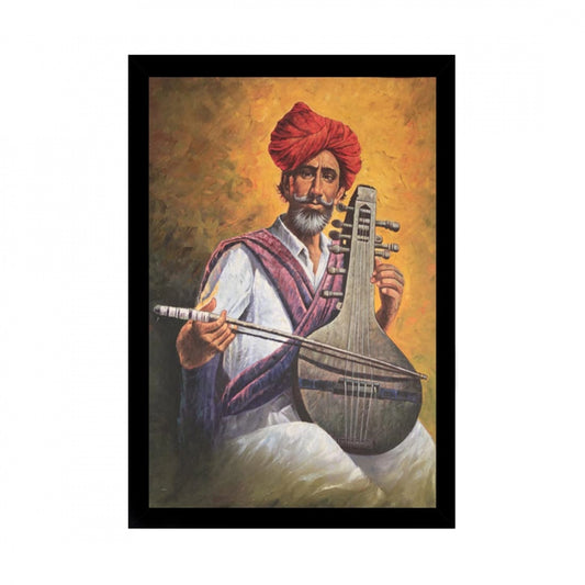 Amfyn Rajasthani Village Modern Art Painting with Synthetic Photo Frame (Multicolor)