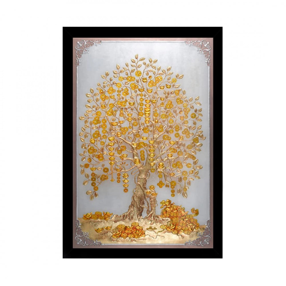 Amfyn Tree Modern Art Painting with Synthetic Photo Frame (Multicolor)