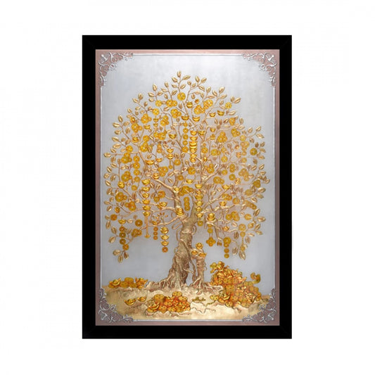 Amfyn Tree Modern Art Painting with Synthetic Photo Frame (Multicolor)