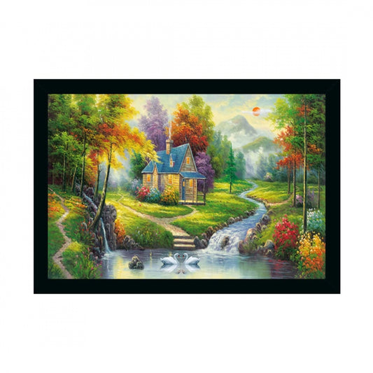 Amfyn Natural Scenery Painting with Synthetic Photo Frame (Multicolor)