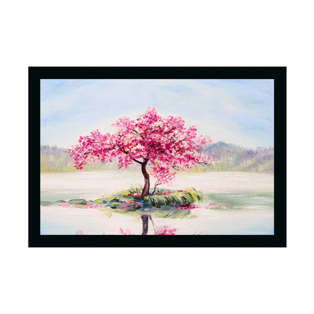 Amfyn Tree Scenery Painting with Synthetic Photo Frame (Multicolor)