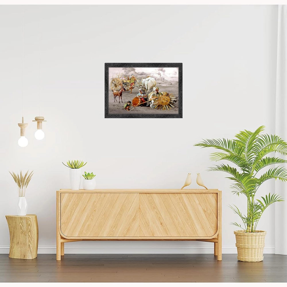 Amfyn Rajasthani Paintings Painting with Synthetic Photo Frame (Multicolor)