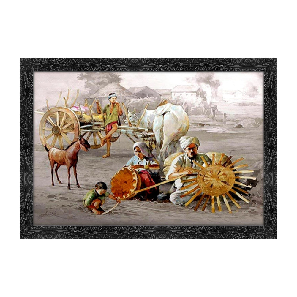 Amfyn Rajasthani Paintings Painting with Synthetic Photo Frame (Multicolor)