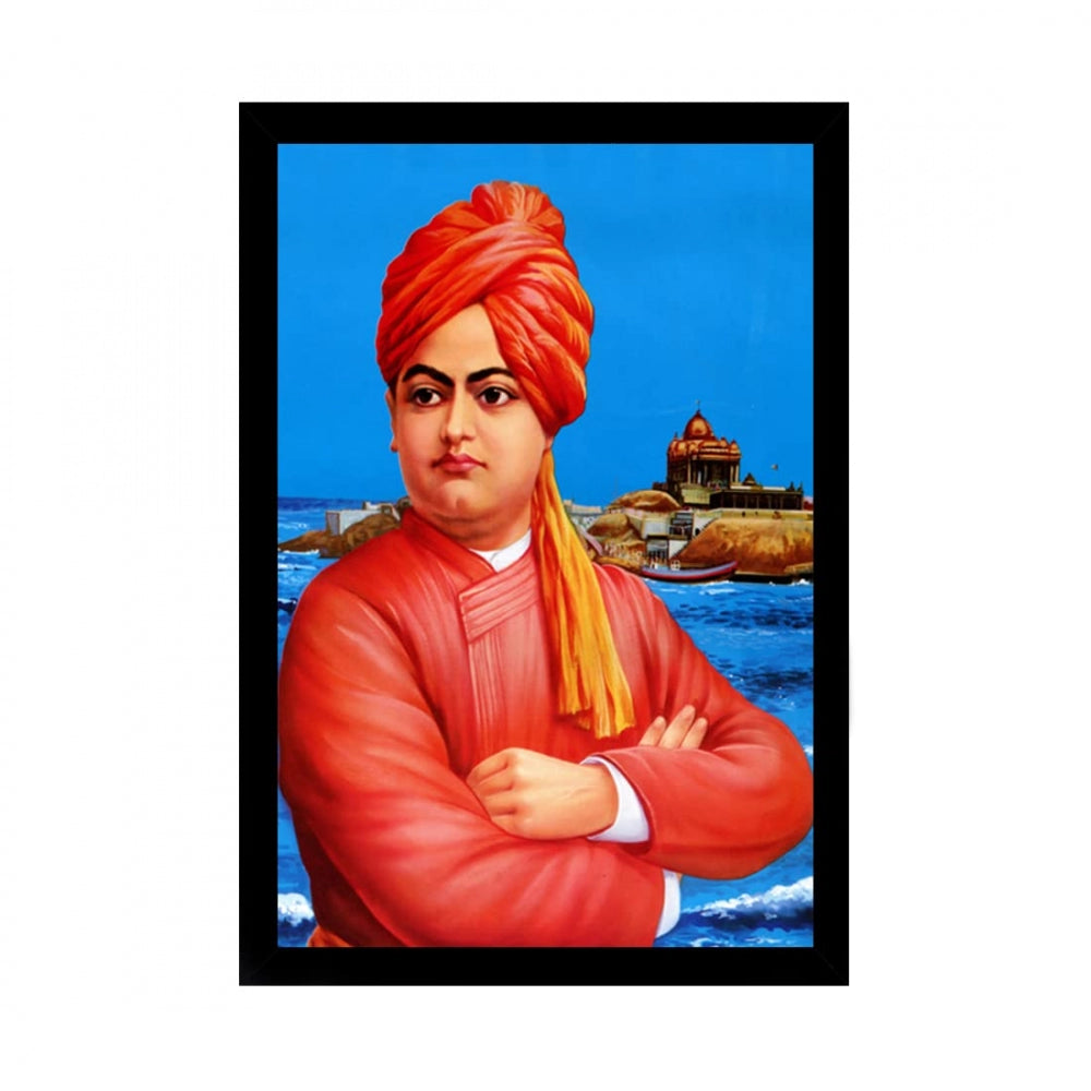 Amfyn Swami Vivekanand Painting with Synthetic Photo Frame (Multicolor)
