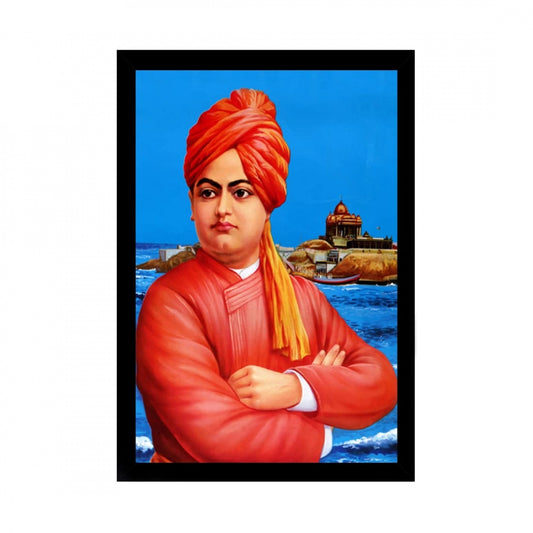 Amfyn Swami Vivekanand Painting with Synthetic Photo Frame (Multicolor)