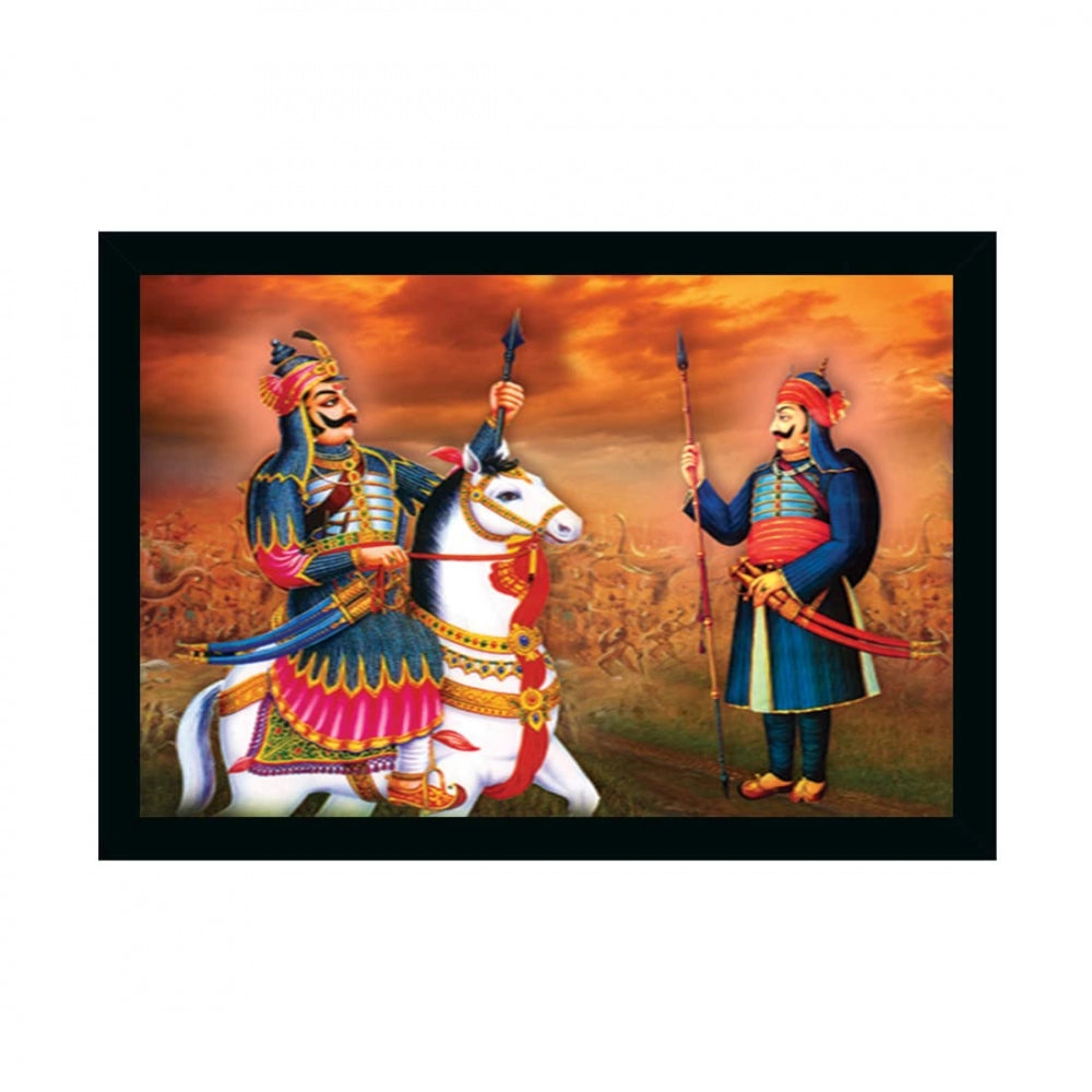 Amfyn Maharana Pratap Painting with Synthetic Photo Frame (Multicolor)