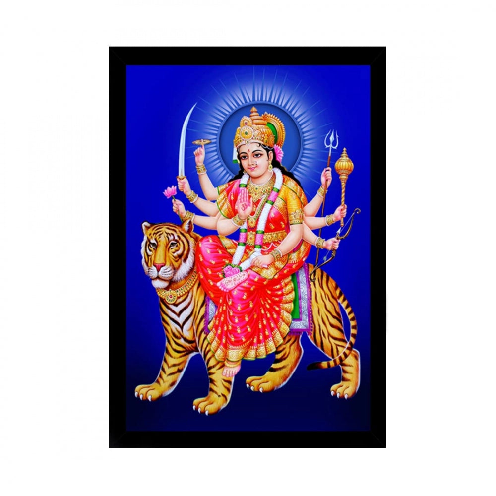 Amfyn Durga Mata Painting with Synthetic Photo Frame (Multicolor)