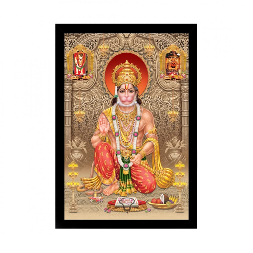 Amfyn Lord Hanuman Ji Painting with Synthetic Photo Frame (Multicolor)