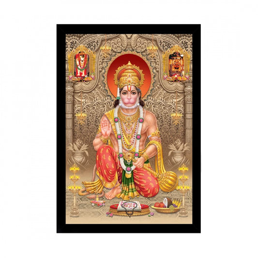 Amfyn Lord Hanuman Ji Painting with Synthetic Photo Frame (Multicolor)