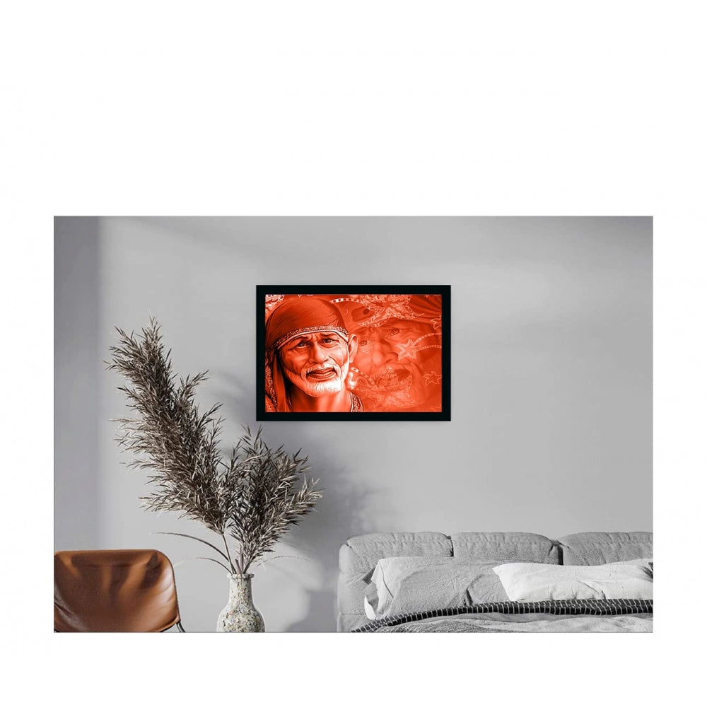 Amfyn Saibaba Painting with Synthetic Photo Frame (Multicolor)