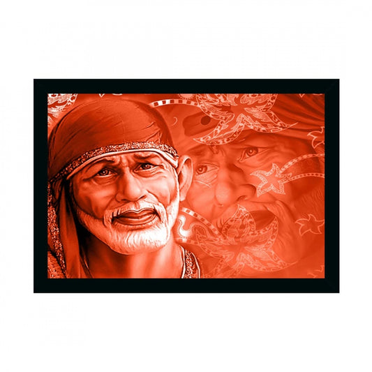 Amfyn Saibaba Painting with Synthetic Photo Frame (Multicolor)