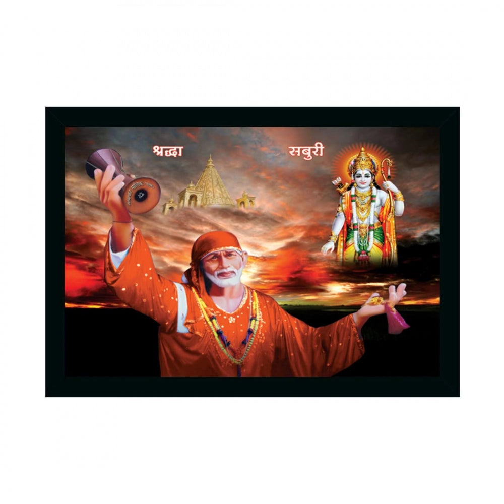 Amfyn Saibaba Painting with Synthetic Photo Frame (Multicolor)