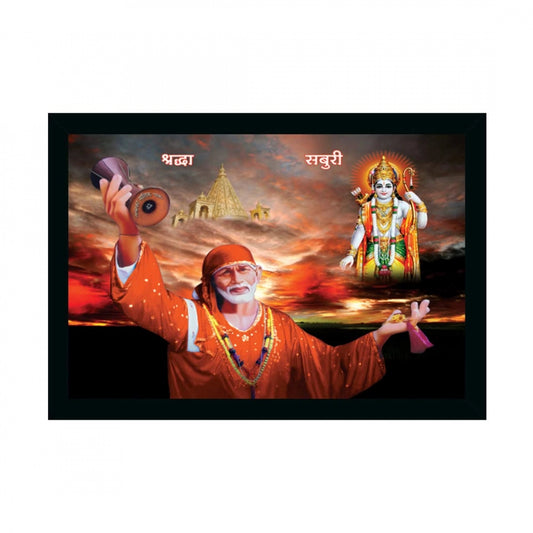 Amfyn Saibaba Painting with Synthetic Photo Frame (Multicolor)