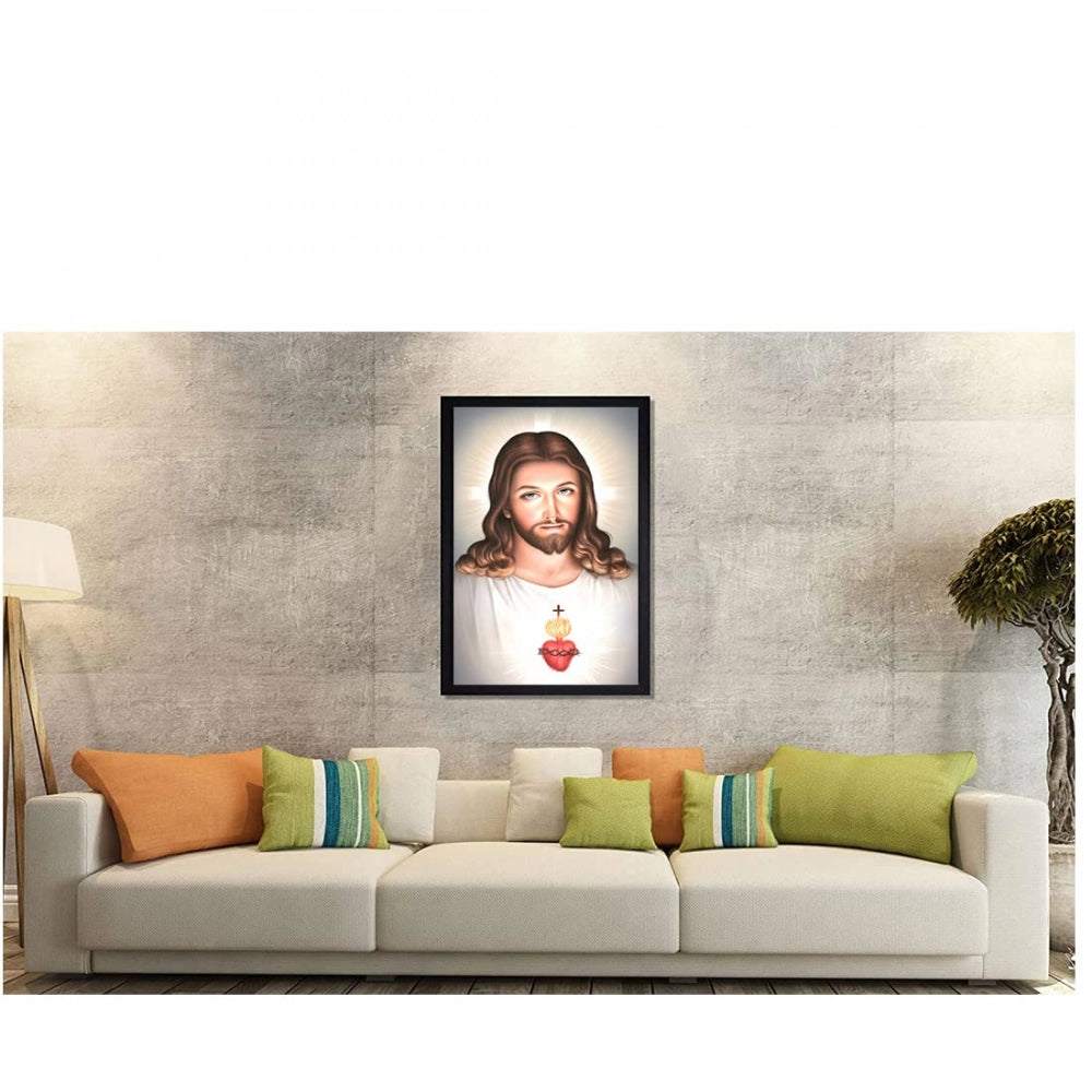 Amfyn Lord Jesus Christ Painting with Synthetic Photo Frame (Multicolor)