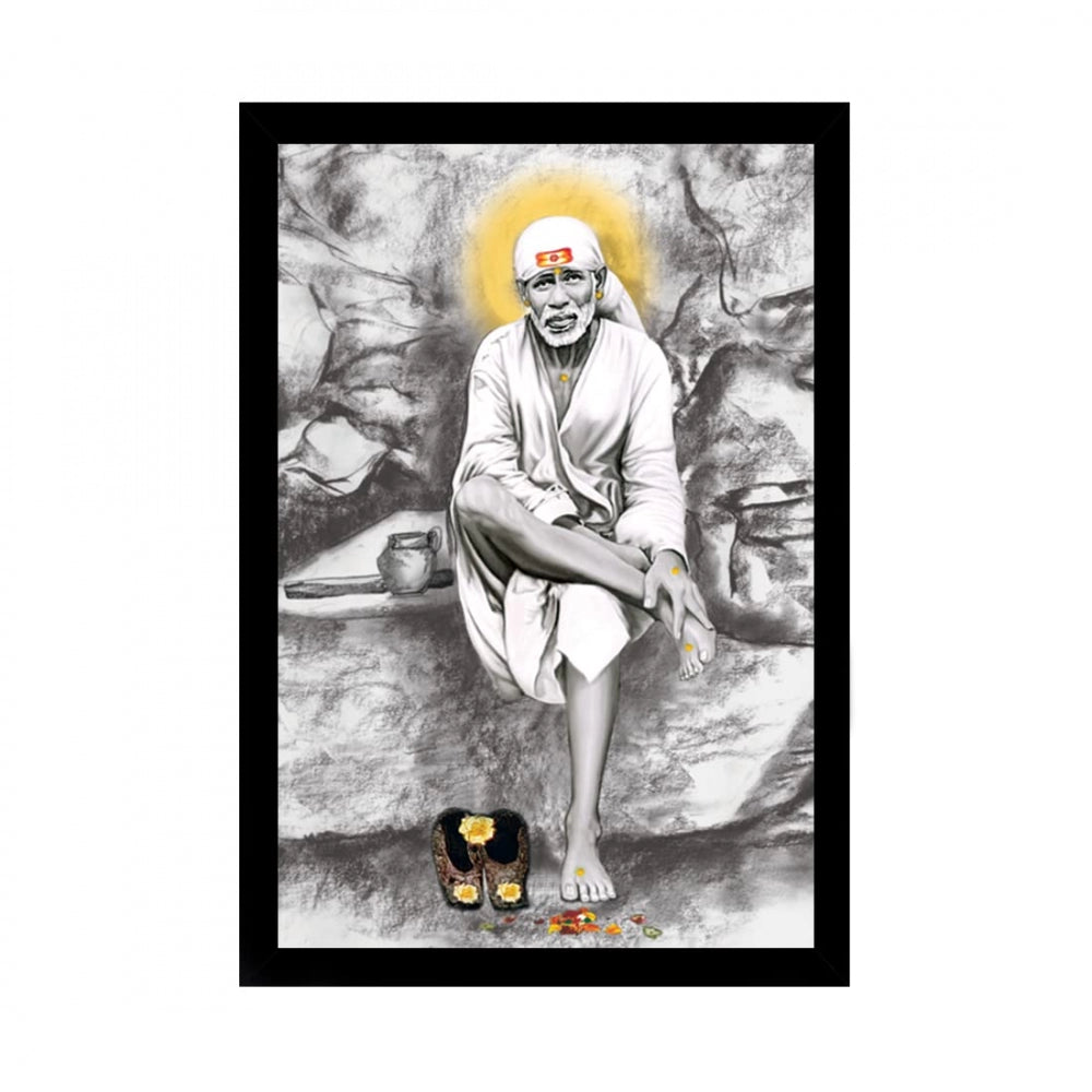 Amfyn Saibaba Painting with Synthetic Photo Frame (Multicolor)