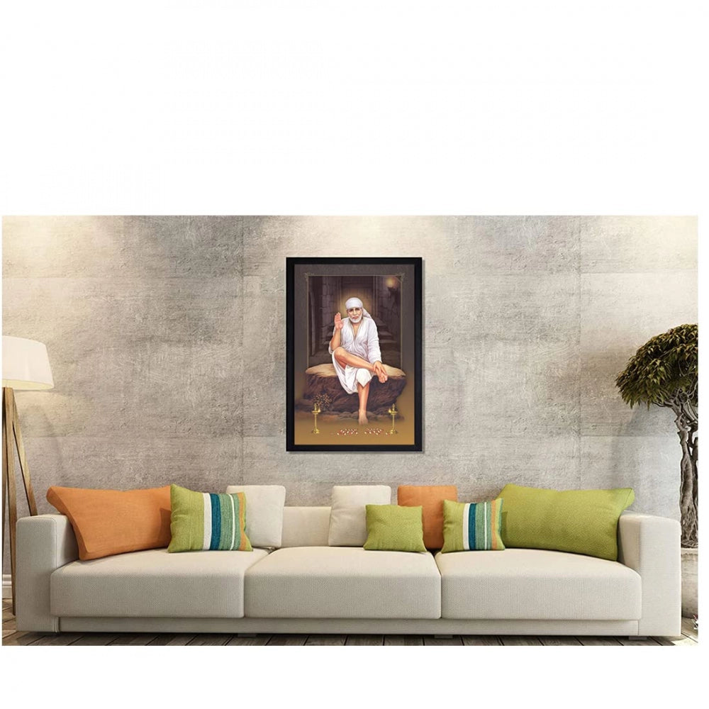 Amfyn Saibaba Painting with Synthetic Photo Frame (Multicolor)