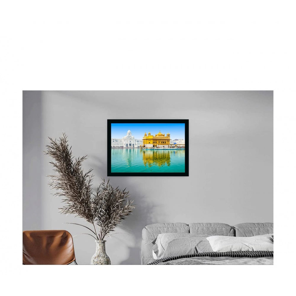 Amfyn Golden Temple Painting with Synthetic Photo Frame (Multicolor)