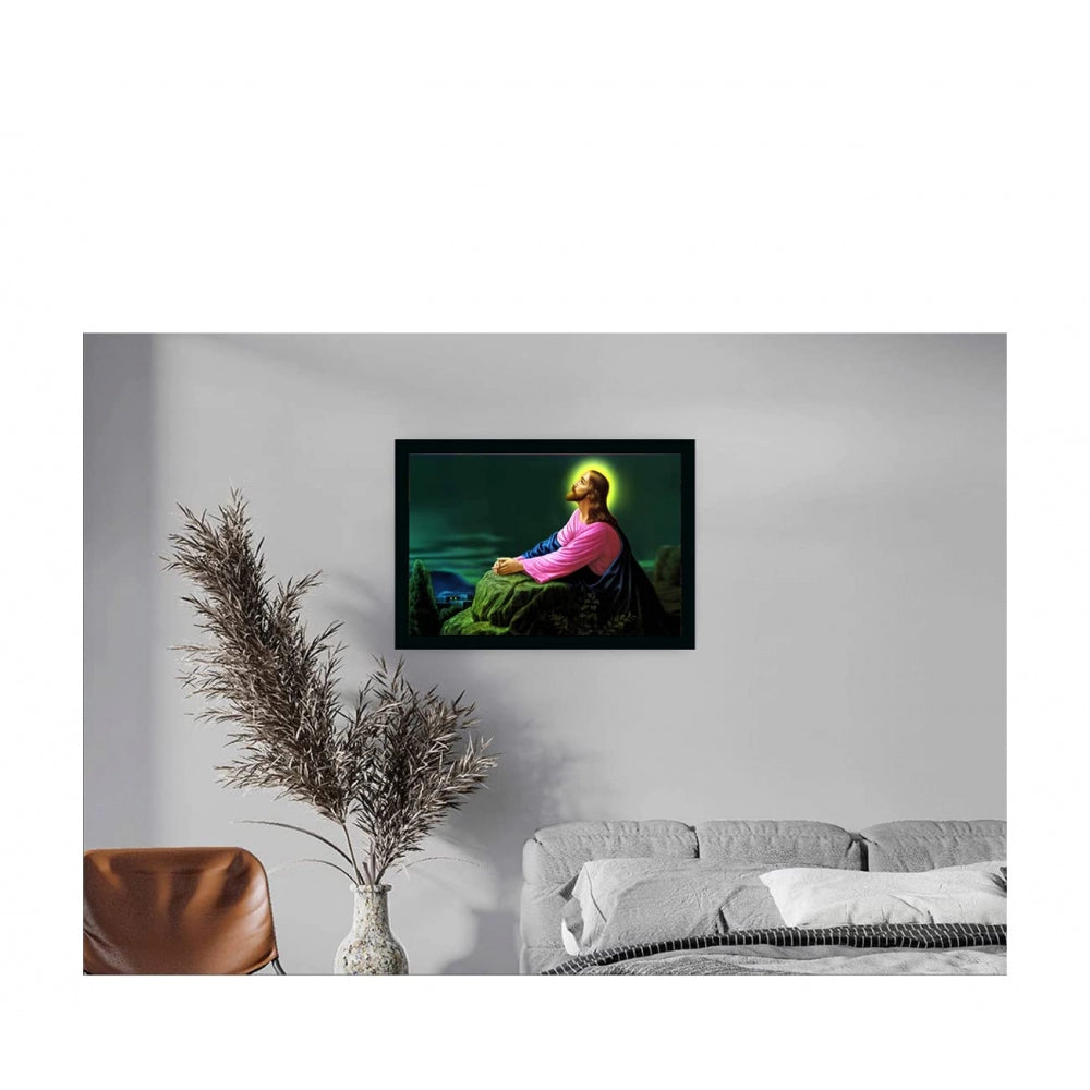 Amfyn Jesus Christ Painting with Synthetic Photo Frame (Multicolor)