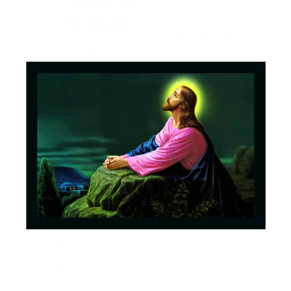 Amfyn Jesus Christ Painting with Synthetic Photo Frame (Multicolor)