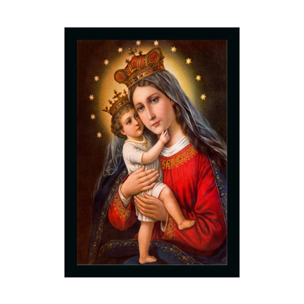 Amfyn Mother Mary Painting with Synthetic Photo Frame (Multicolor)