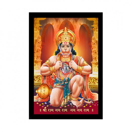 Amfyn Lord Hanuman Ji Painting with Synthetic Photo Frame (Multicolor)