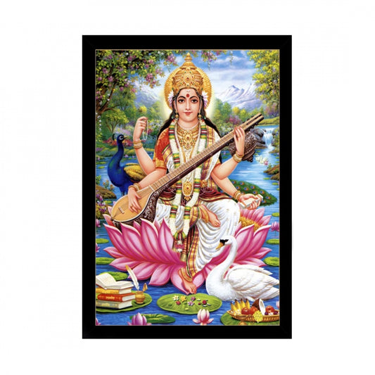 Amfyn Saraswati Maa Painting with Synthetic Photo Frame (Multicolor)