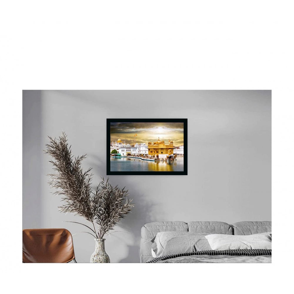 Amfyn Golden Temple Painting with Synthetic Photo Frame (Multicolor)