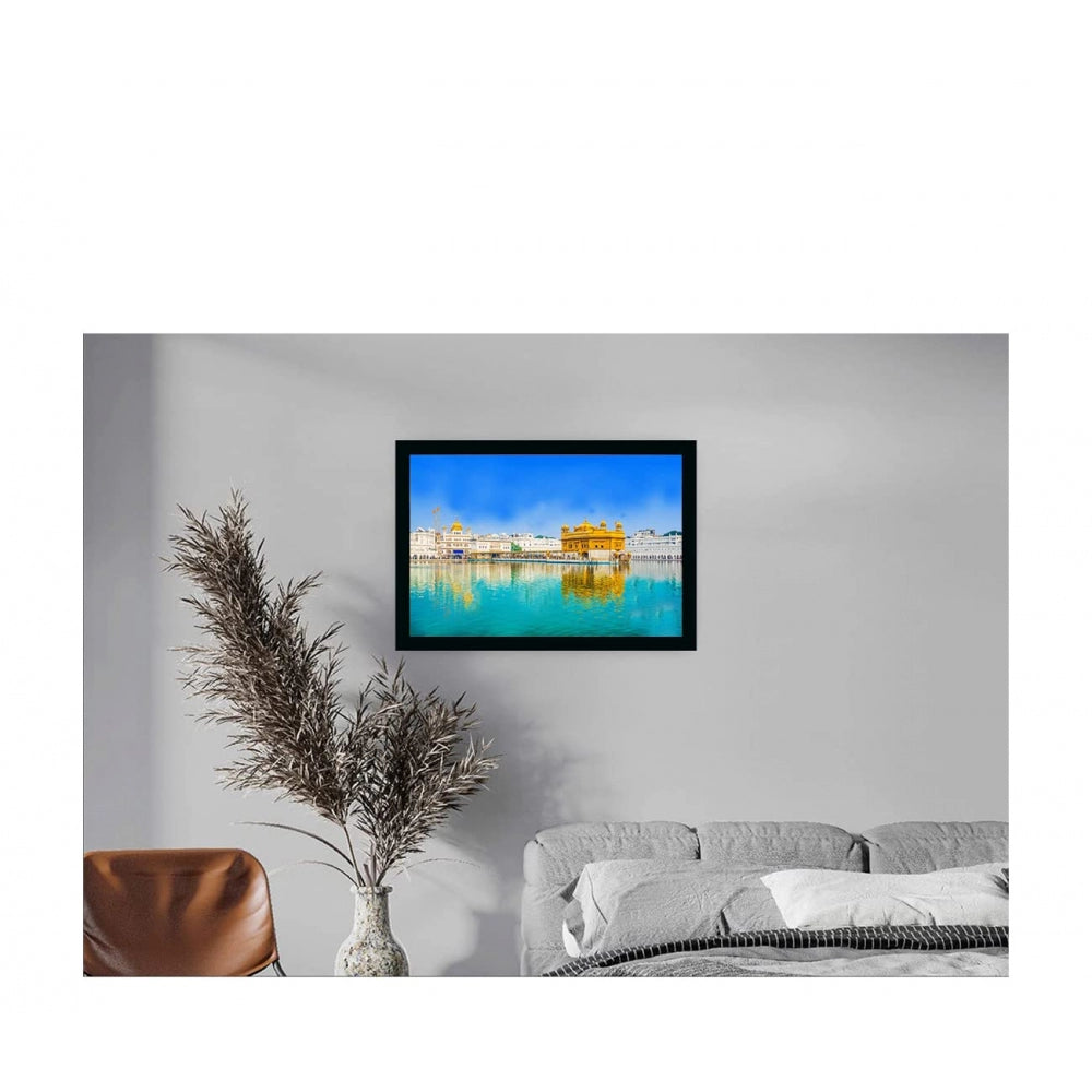 Amfyn Golden Temple Painting with Synthetic Photo Frame (Multicolor)