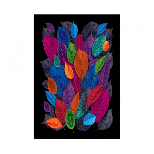 Amfyn Dark Autumn Leaves Painting with Synthetic Photo Frame (Multicolor)