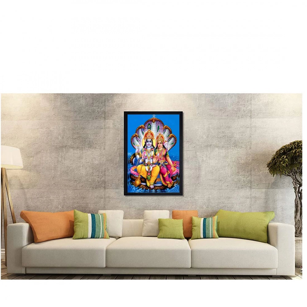 Amfyn Lord Vishnu Laxmi Painting with Synthetic Photo Frame (Multicolor)