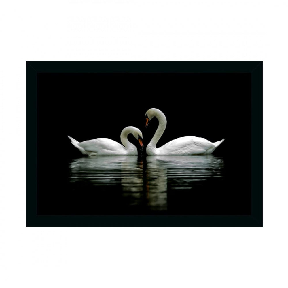 Amfyn Swan Pair Painting with Synthetic Photo Frame (Multicolor)