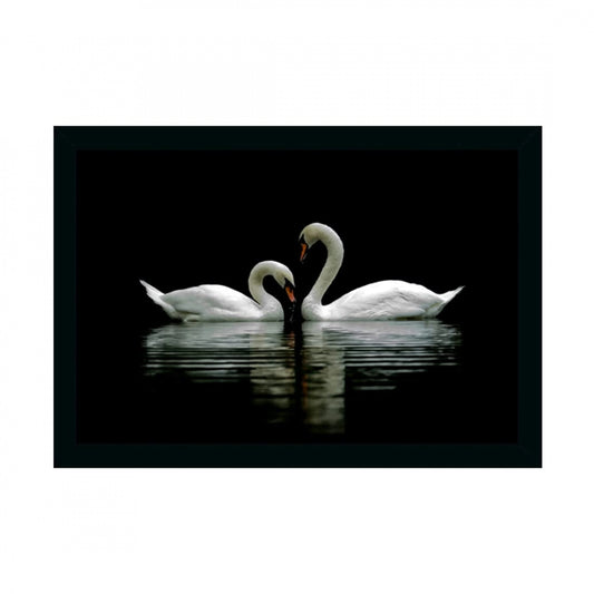 Amfyn Swan Pair Painting with Synthetic Photo Frame (Multicolor)