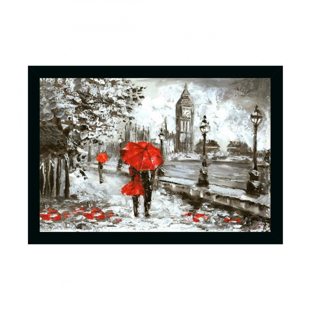 Amfyn Couple Walk In Forest Painting with Synthetic Photo Frame (Multicolor)