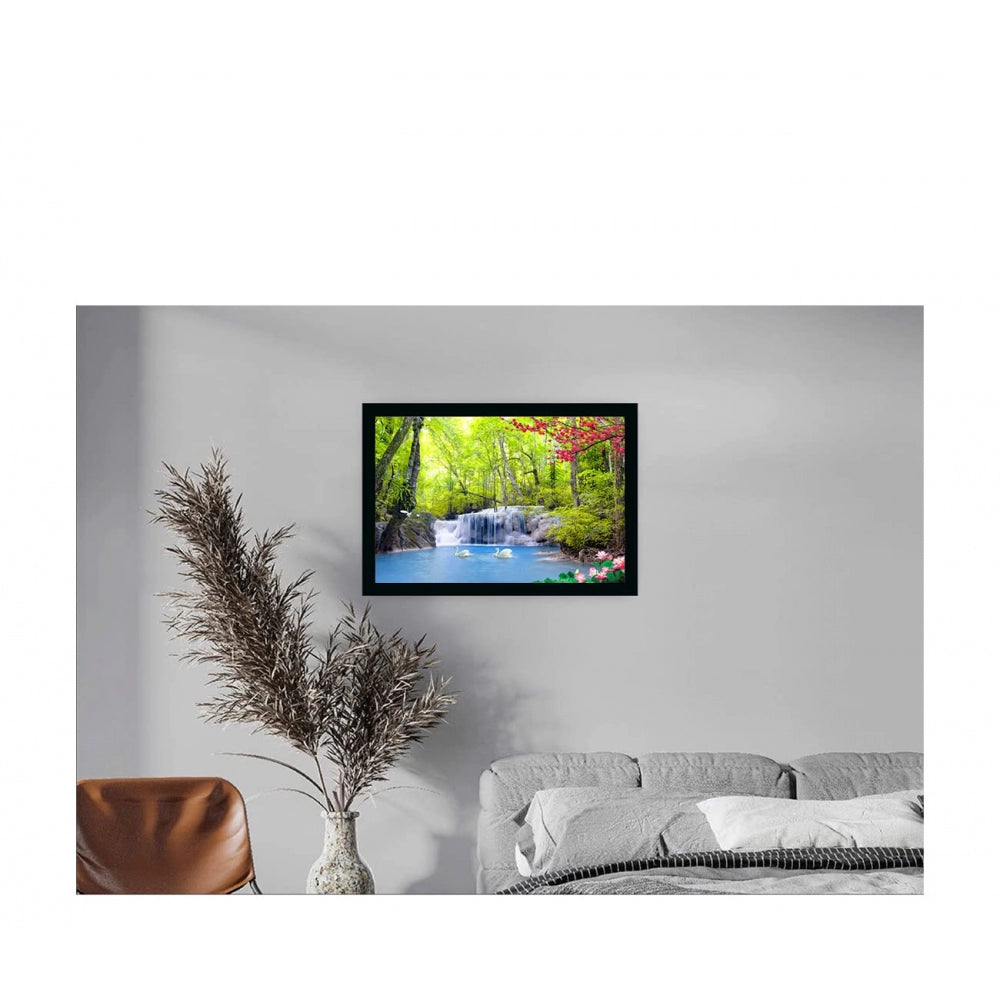 Amfyn Natural Water Fall Scenery Painting with Synthetic Photo Frame (Multicolor)