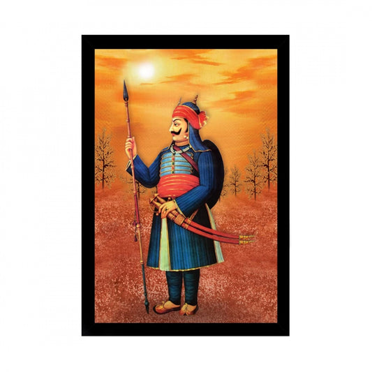 Amfyn Maharana Pratap Painting with Synthetic Photo Frame (Multicolor)