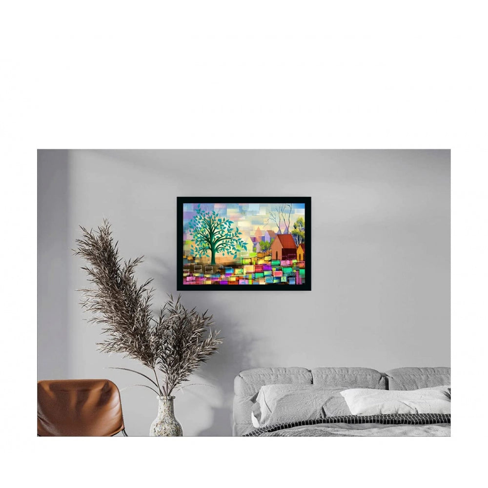 Amfyn Village Painting Painting with Synthetic Photo Frame (Multicolor)