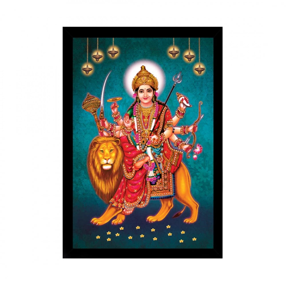 Amfyn Durga Mata Painting with Synthetic Photo Frame (Multicolor)