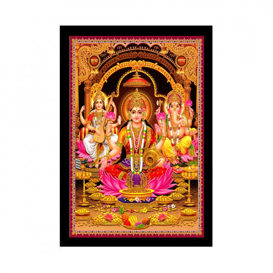 Amfyn Laxmi Ganesh Saraswati Painting with Synthetic Photo Frame (Multicolor)