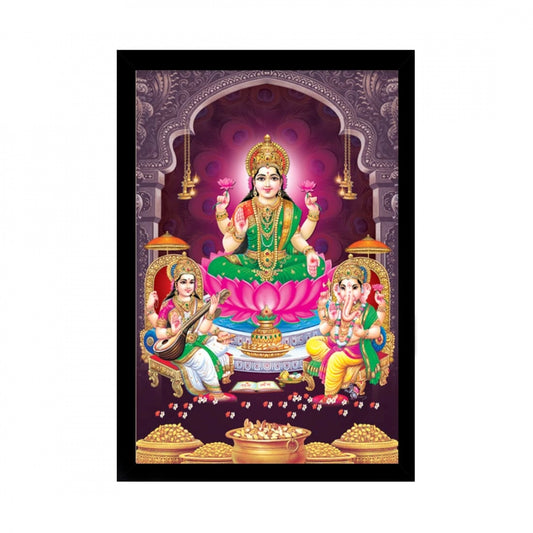 Amfyn Laxmi Ganesh Saraswati Painting with Synthetic Photo Frame (Multicolor)