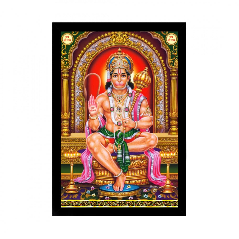 Amfyn Lord Hanuman Ji Painting with Synthetic Photo Frame (Multicolor)