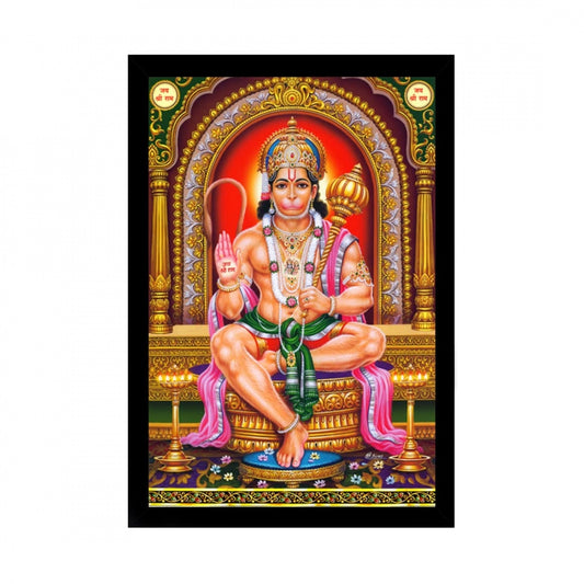 Amfyn Lord Hanuman Ji Painting with Synthetic Photo Frame (Multicolor)