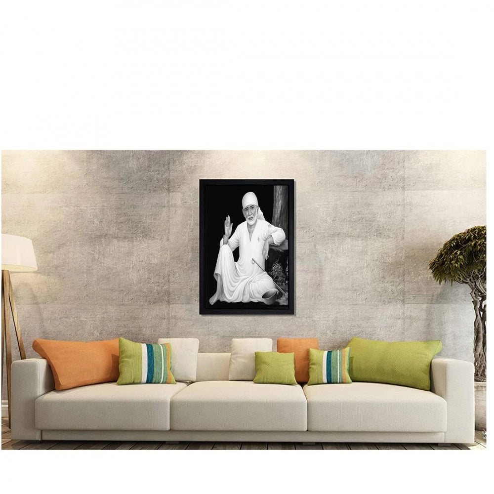 Amfyn Saibaba Painting with Synthetic Photo Frame (Multicolor)