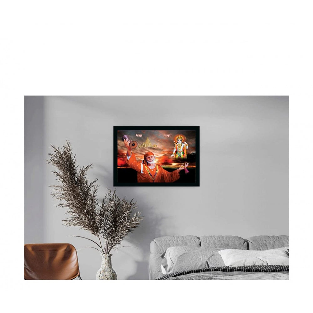 Amfyn Saibaba Painting with Synthetic Photo Frame (Multicolor)