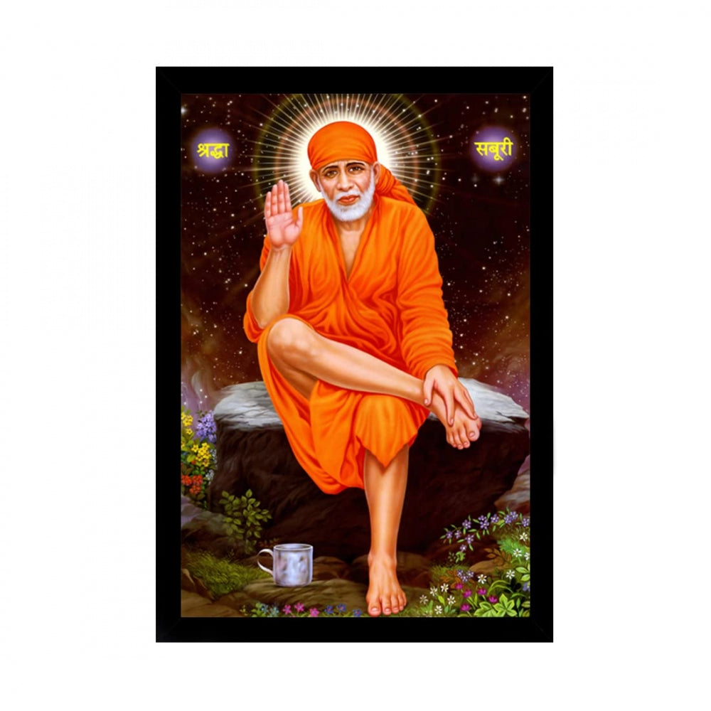 Amfyn Saibaba Painting with Synthetic Photo Frame (Multicolor)