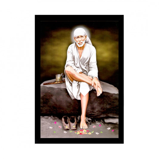 Amfyn Saibaba Painting with Synthetic Photo Frame (Multicolor)